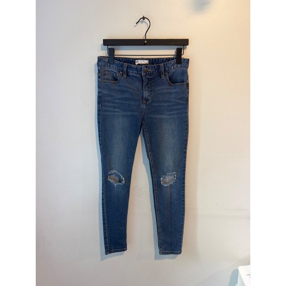 Free‎ People Womens Distressed Skinny Jeans Blue Size 28 Knee Slit Denim 61855